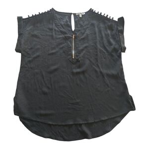 - Reese Blouse Womens Sz L Black Short Sleeve Cut Out Shoulder Neck Witchy…